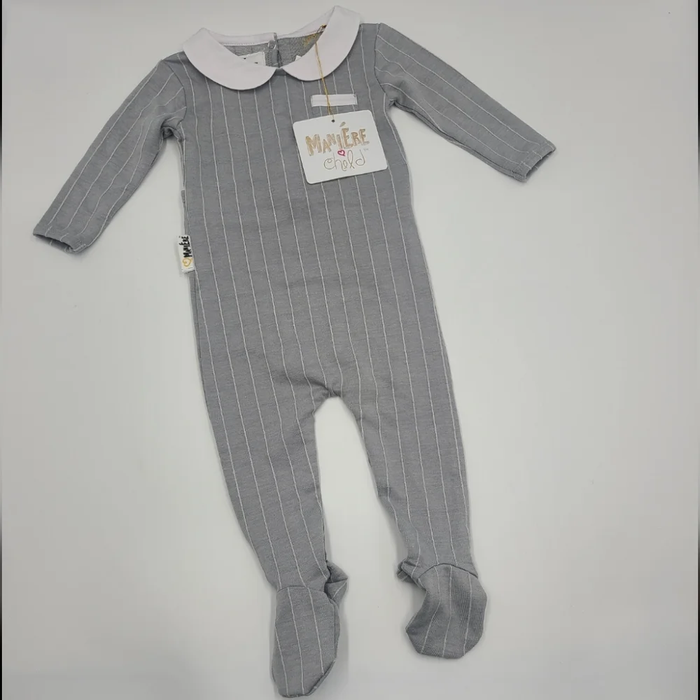 NEW Maniére baby boy raised stripe footed sleeper size 9 months